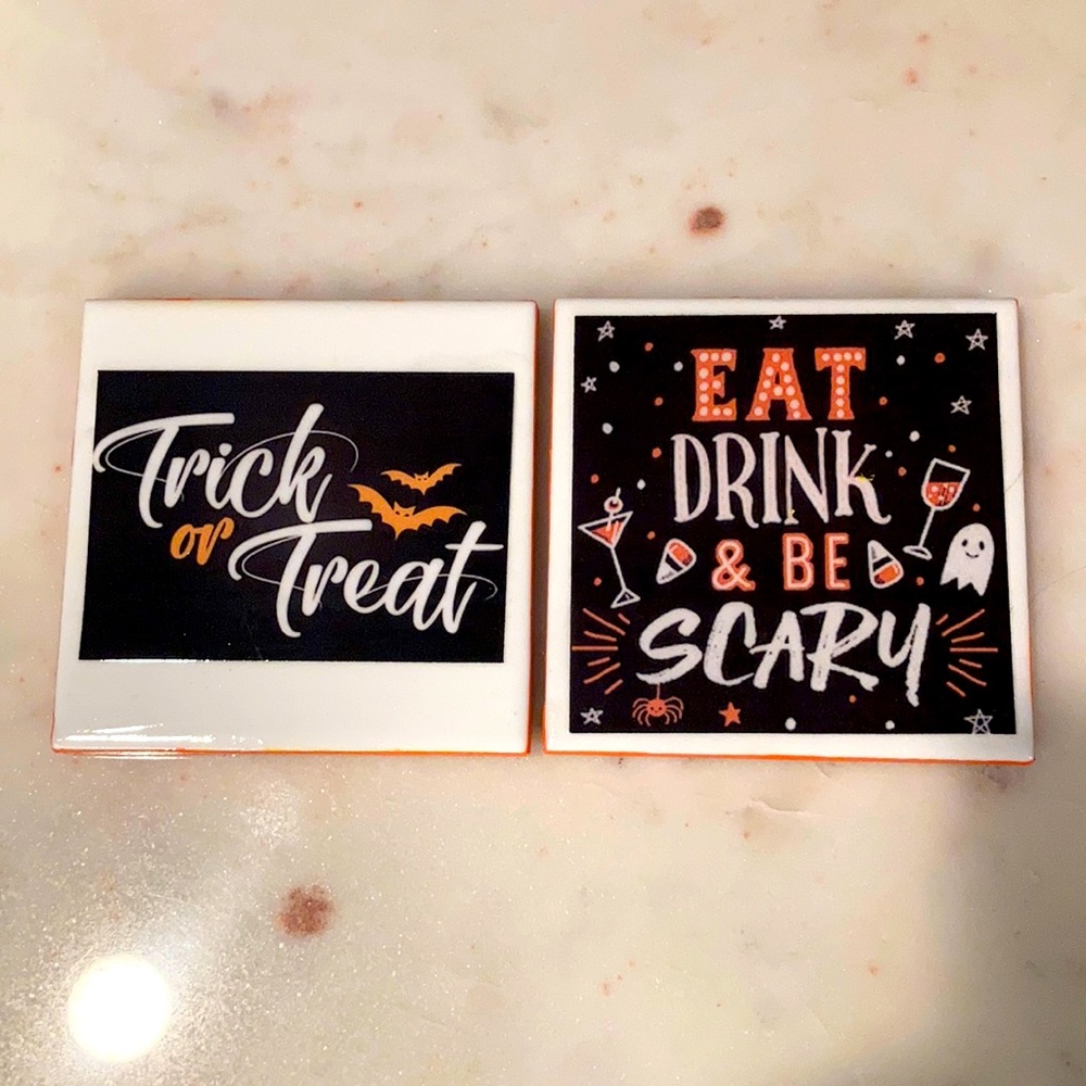 Trick or Treat Delights: Handmade Ceramic Table Coasters - Set of 2